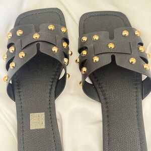Black Studded Slide Sandals